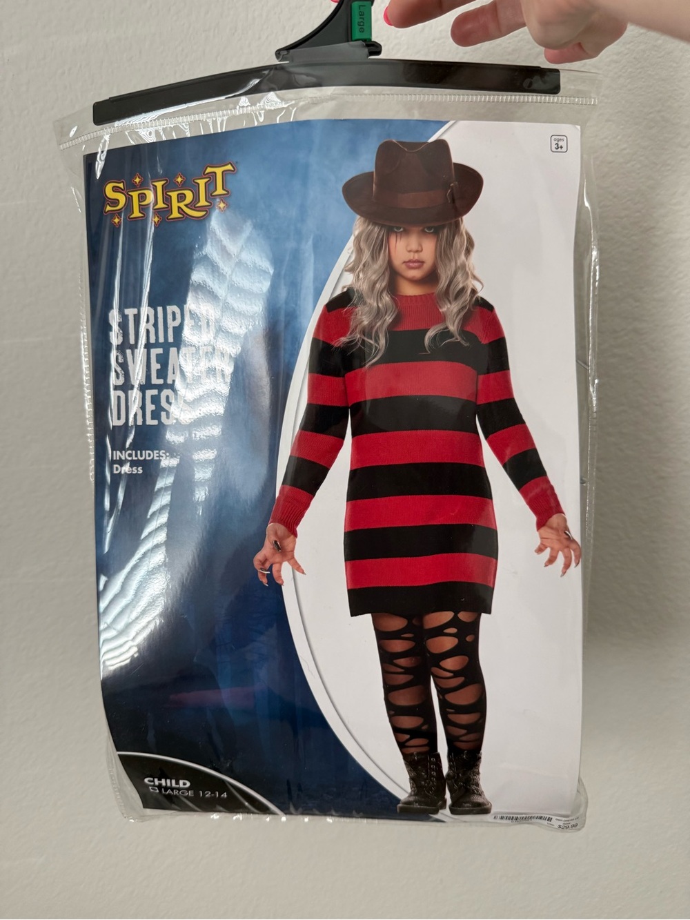 Spirit Halloween Freddy Krueger Kids Red and Black Striped Sweater Dress Costume